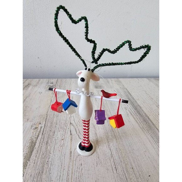 Glitter reindeer birdhouse ornament cardinal Bell Xmas tree sparkle deer - Picture 1 of 8